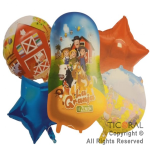 SET DE GLOBOS METALIZADO LA GRANJA DE ZENON 5 UNIDADES X 1